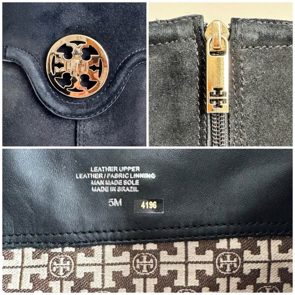 TORY BURCH Selma Black Suede Logo Riding Tall Boot Knee High size 5